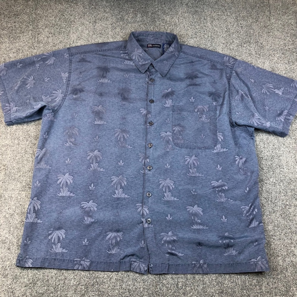 Faded Glory Mens 2XL Blue Palm Tree Hawaiian Button Up Short Sleeve Shirt